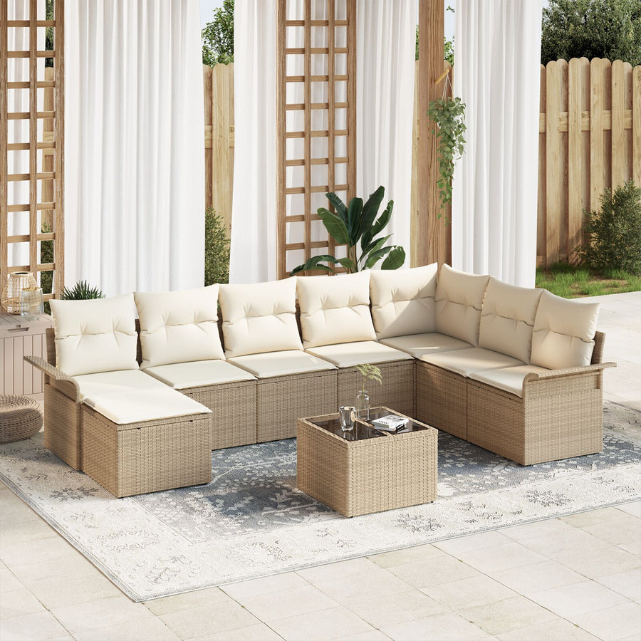 9-Delige Tuinbankset Met Kussens Bruin Poly Rattan