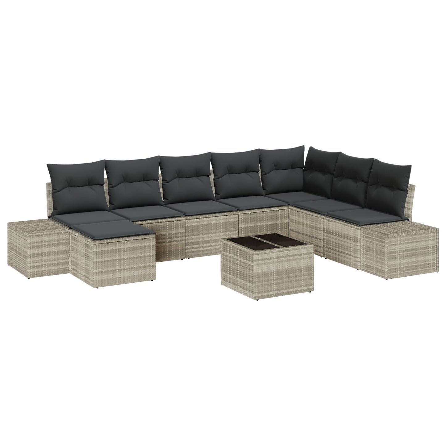 9-Delige Tuinbank Set Met Kussens Grijs Poly Rattan