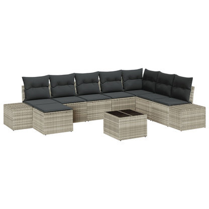 9-Delige Tuinbank Set Met Kussens Grijs Poly Rattan