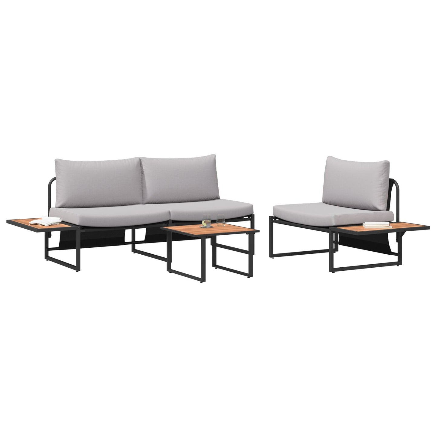 3-Delig Tuinsofa Set Met Lichtgrijze Kussens