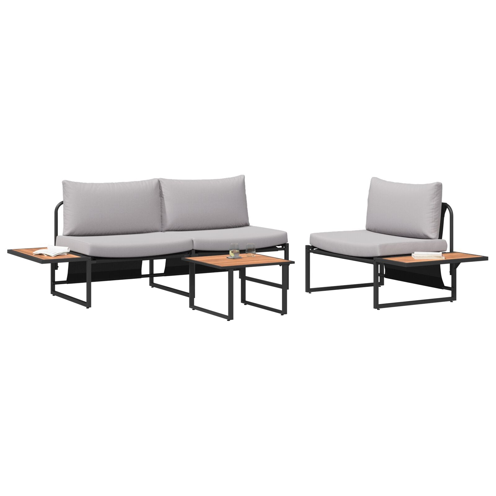 3-Delig Tuinsofa Set Met Lichtgrijze Kussens