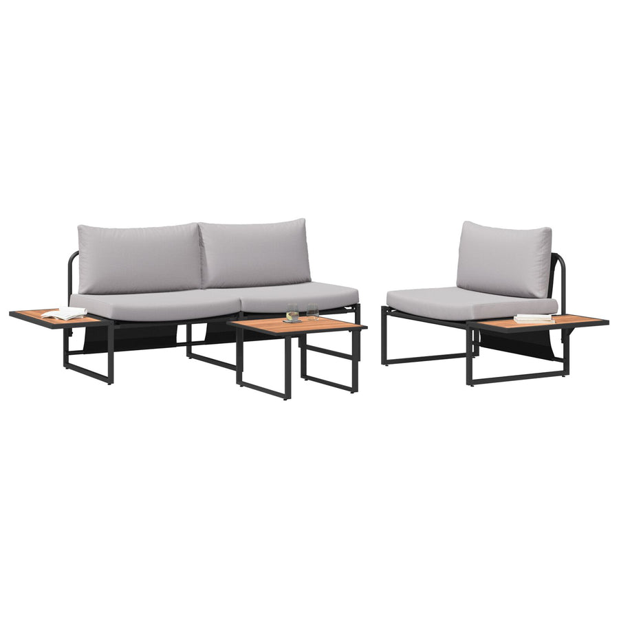 3-Delig Tuinsofa Set Met Lichtgrijze Kussens