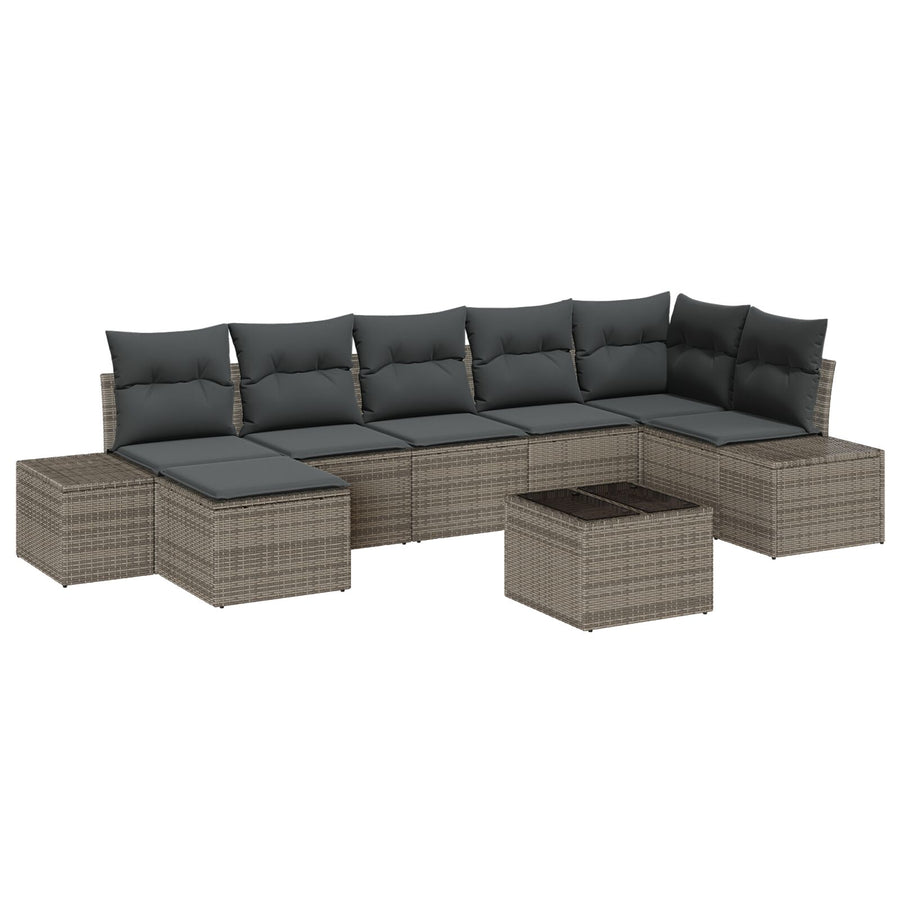 7-Delige Tuinbankset Met Kussens Zwarte Poly Rattan