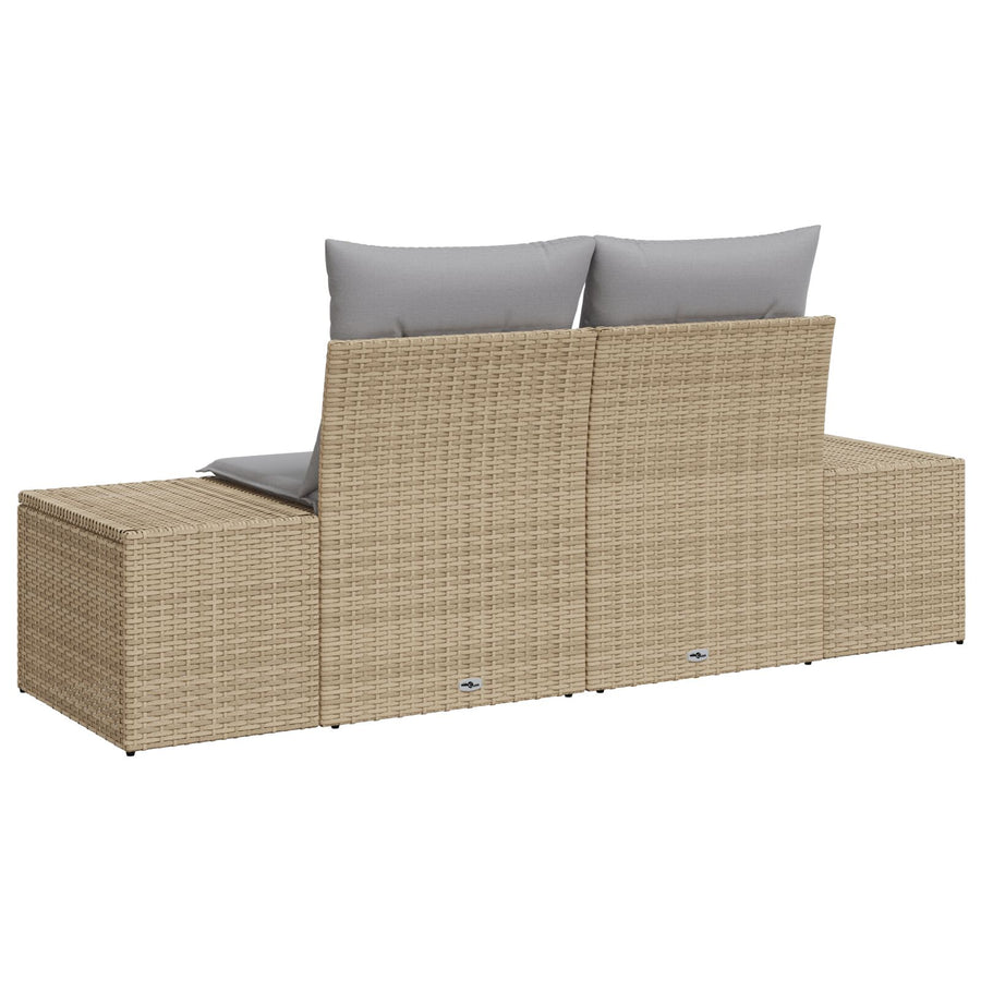 2-Zits Tuinsofa Met Kussens Poly Rattan Beige en grijs zonder opbergruimte