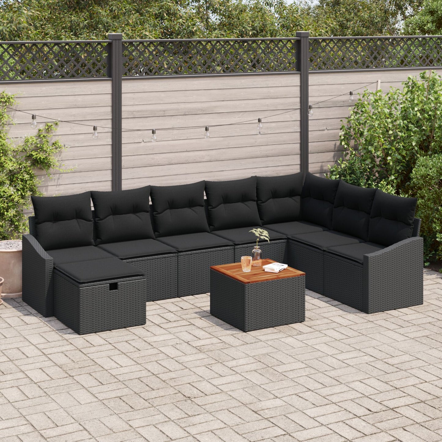 9-Delige Tuin Sofa Set Met Kussens Zwart Poly Rattan