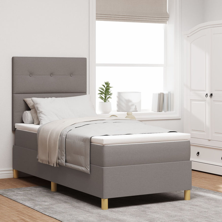Boxspringbed Met Matras Taupe Eenpersoons Stof Blauw