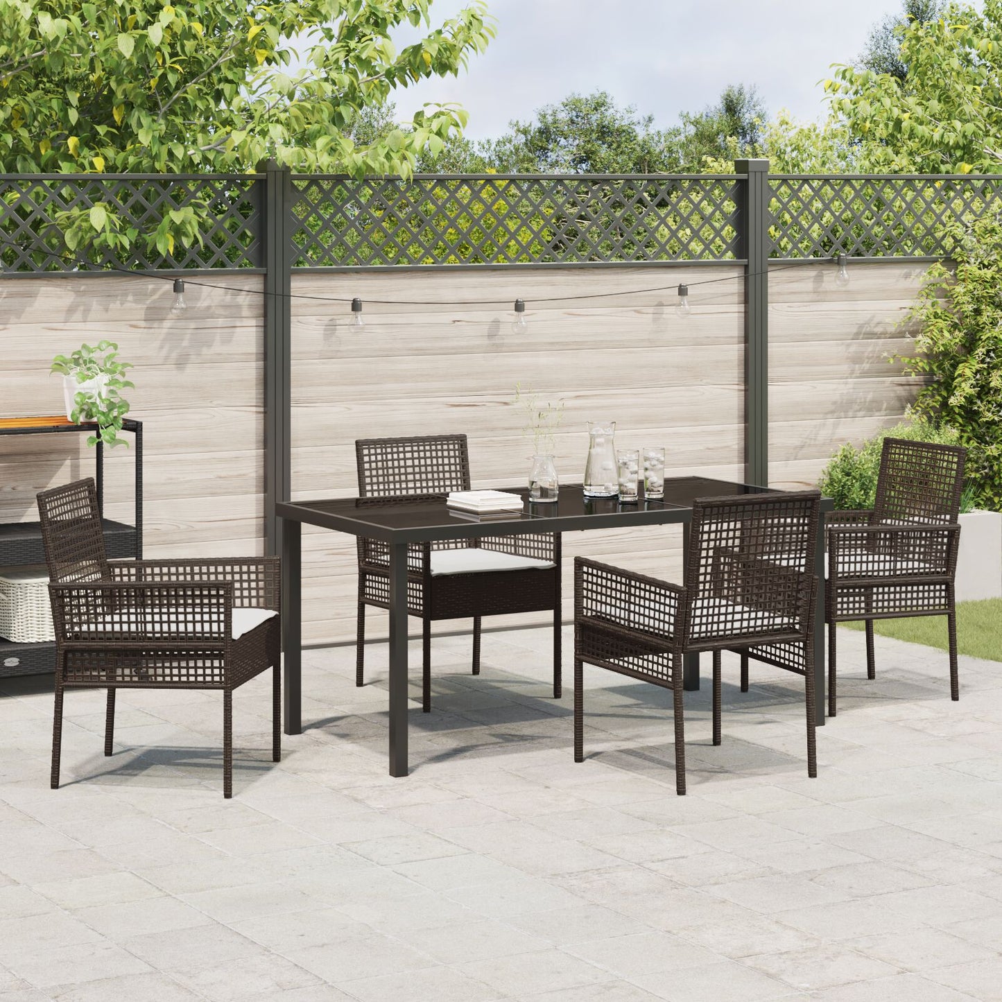 5 Delige Tuin Eetset Met Kussens Bruin Poly Rattan