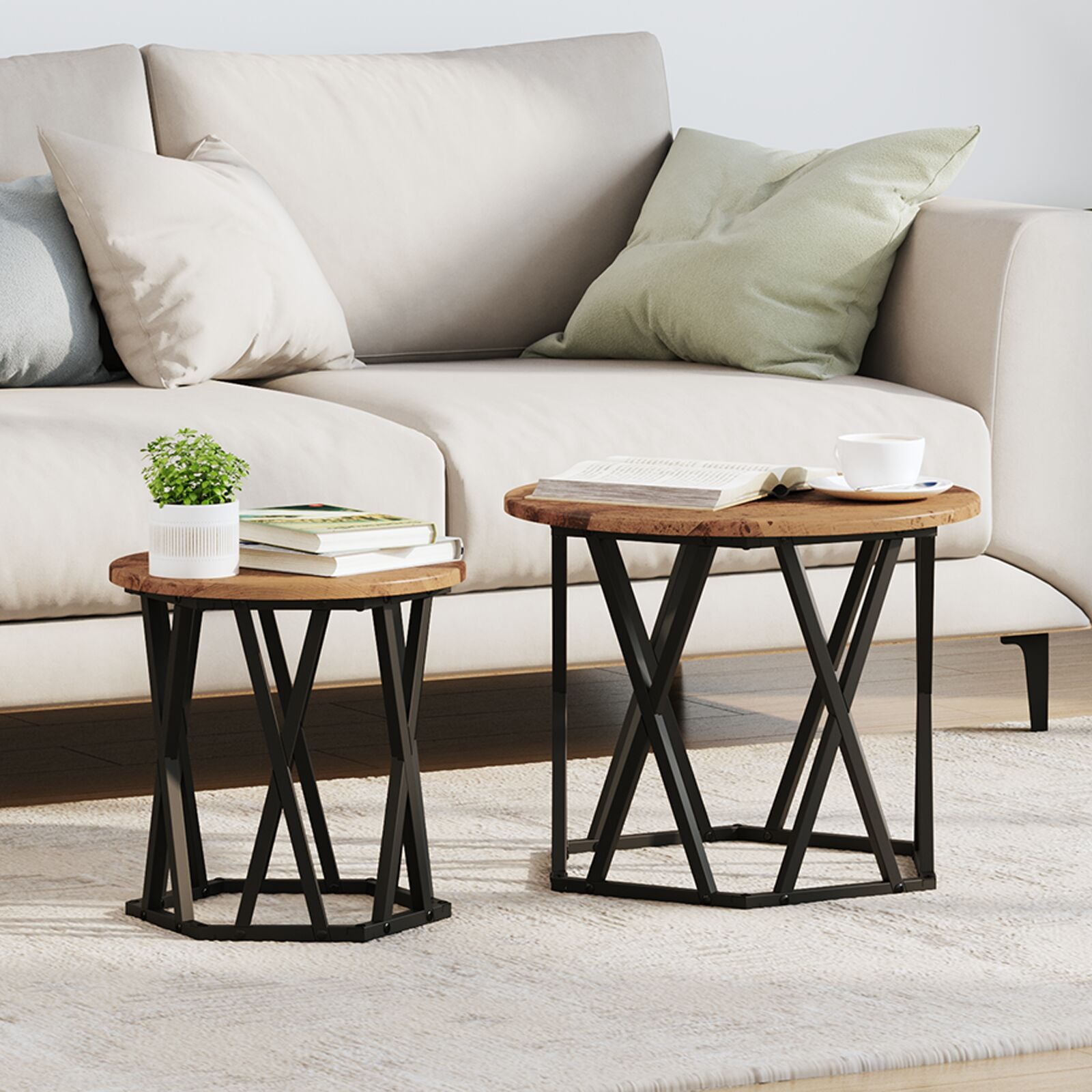Nesting Bijzettafels 2 Stuks Oud Hout Gegoten Hout Gerecycled hout