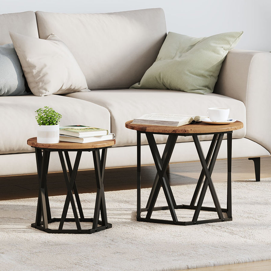 Nesting Bijzettafels 2 Stuks Oud Hout Gegoten Hout Gerecycled hout