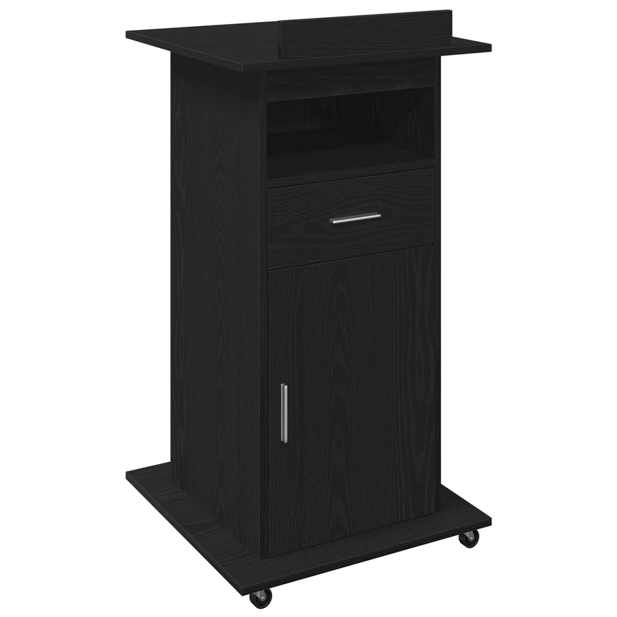 Lectern Podium Met Wielen Zwart Eiken Hout