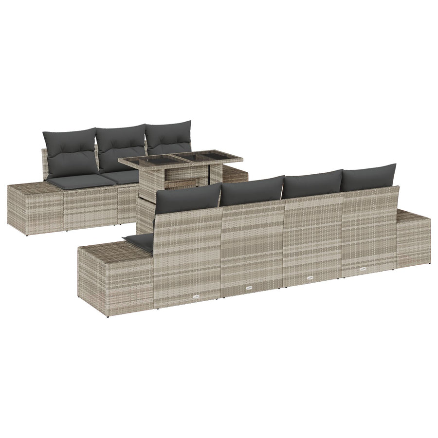 8 Stuks Tuin Sofa Set Met Kussens Licht Grijs Poly Rattan