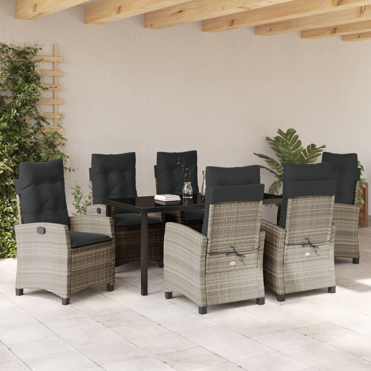 7-Delig Tuin Dinerset Met Kussens Lichtgrijs Poly Rattan