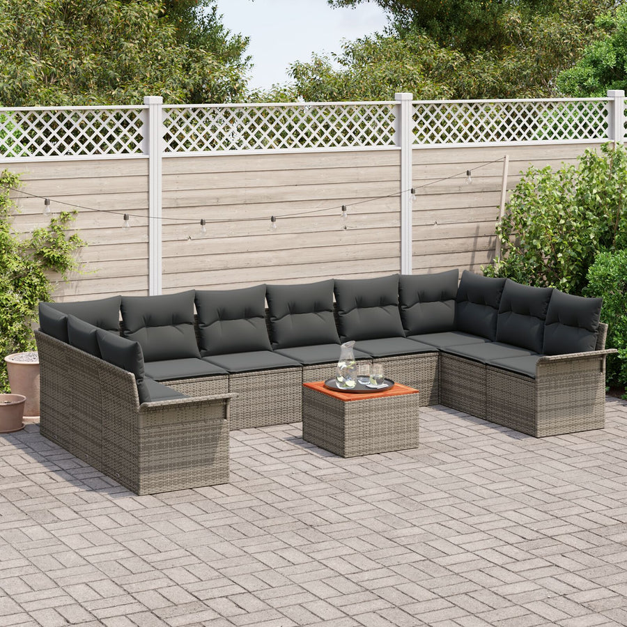 11-Delige Tuinbankset Met Kussens Grijs Poly Rattan Acacia