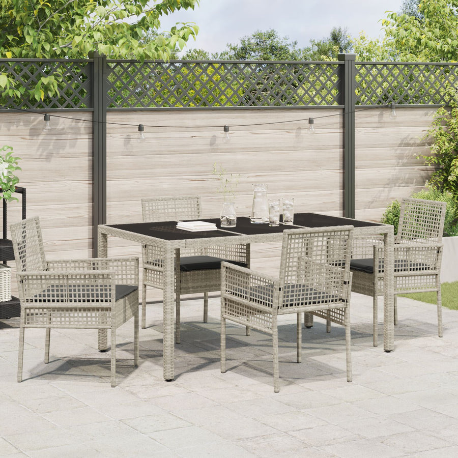 5-Delige Tuin Eetset Met Kussens Lichtgrijs Poly Rattan