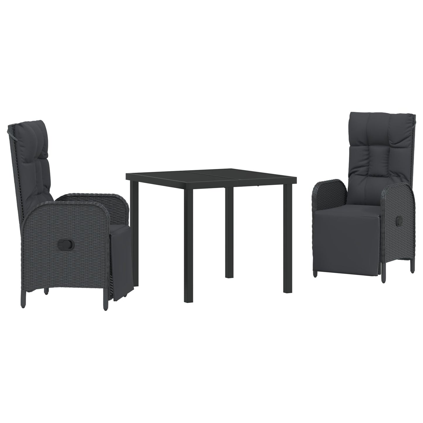3-Delige Tuin Eettafel Set Met Kussens Zwart Poly Rattan