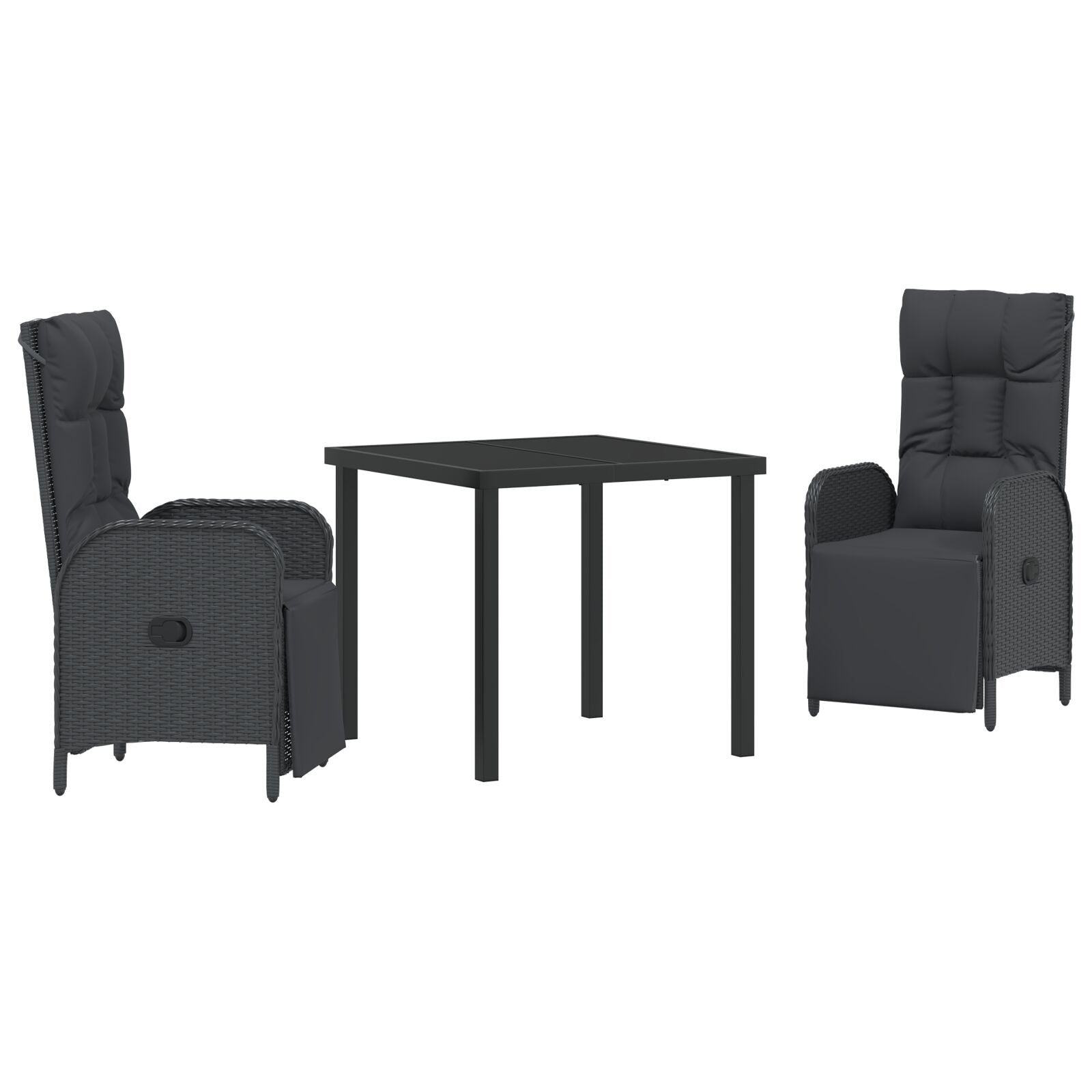 3-Delige Tuin Eettafel Set Met Kussens Zwart Poly Rattan