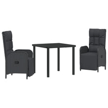 3-Delige Tuin Eettafel Set Met Kussens Zwart Poly Rattan