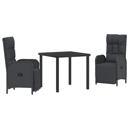 3-Delige Tuin Eettafel Set Met Kussens Zwart Poly Rattan