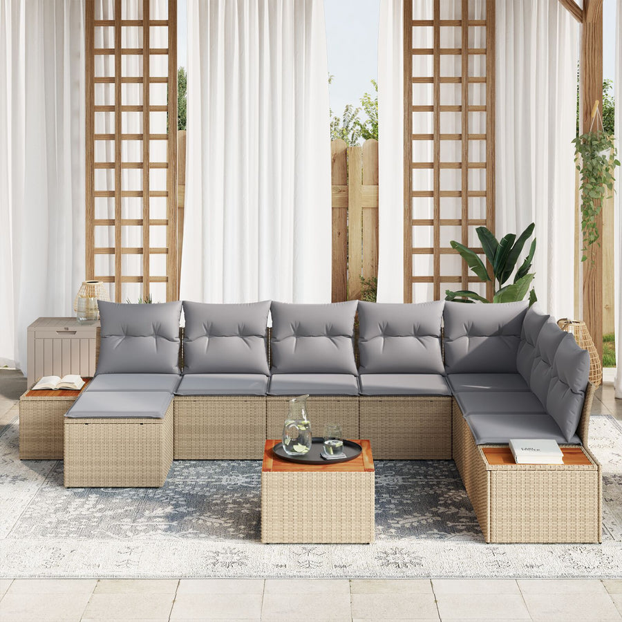 9-Delige Tuin Sofa Set Met Kussens Beige Poly Rattan Acacia