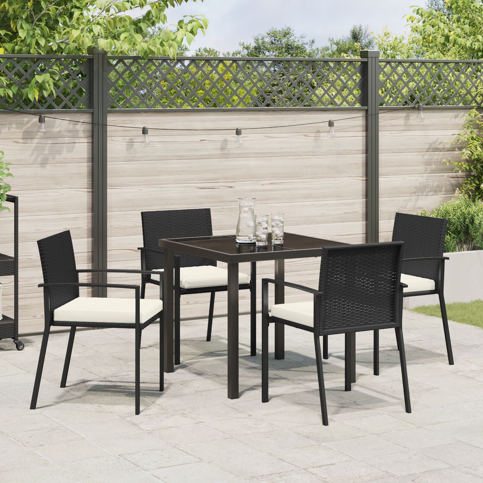5-Delige Tuin Eetset Zwart Poly Rattan