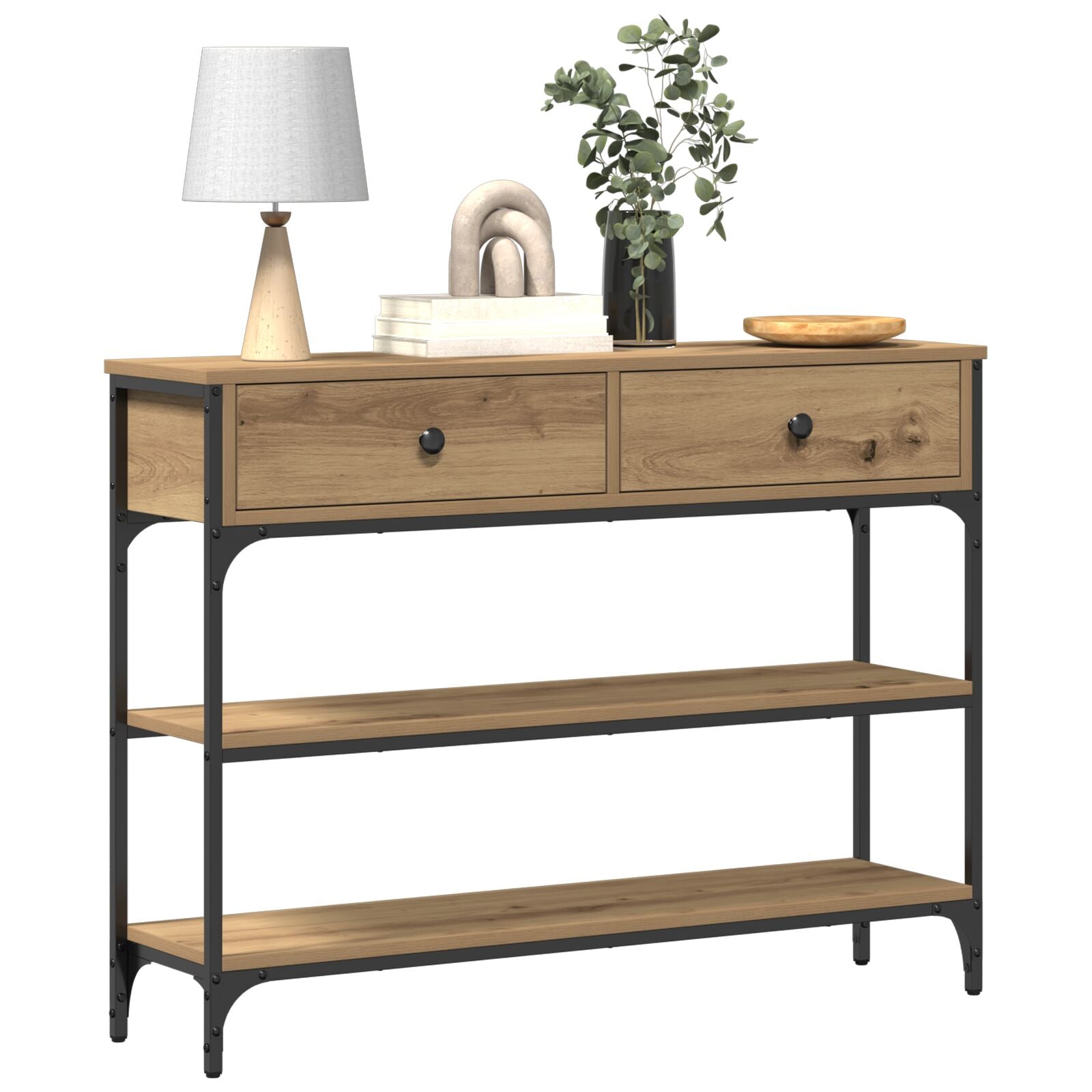 Console Tafel Ambachtelijk Eiken 100X25X75 Cm Bewerkt Hout & Staal