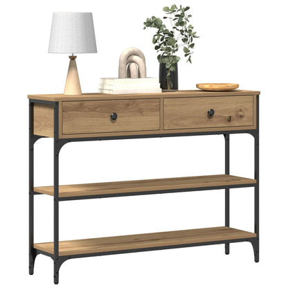 Console Tafel Ambachtelijk Eiken 100X25X75 Cm Bewerkt Hout & Staal