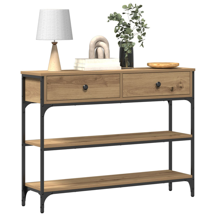 Console Tafel Ambachtelijk Eiken 100X25X75 Cm Bewerkt Hout & Staal