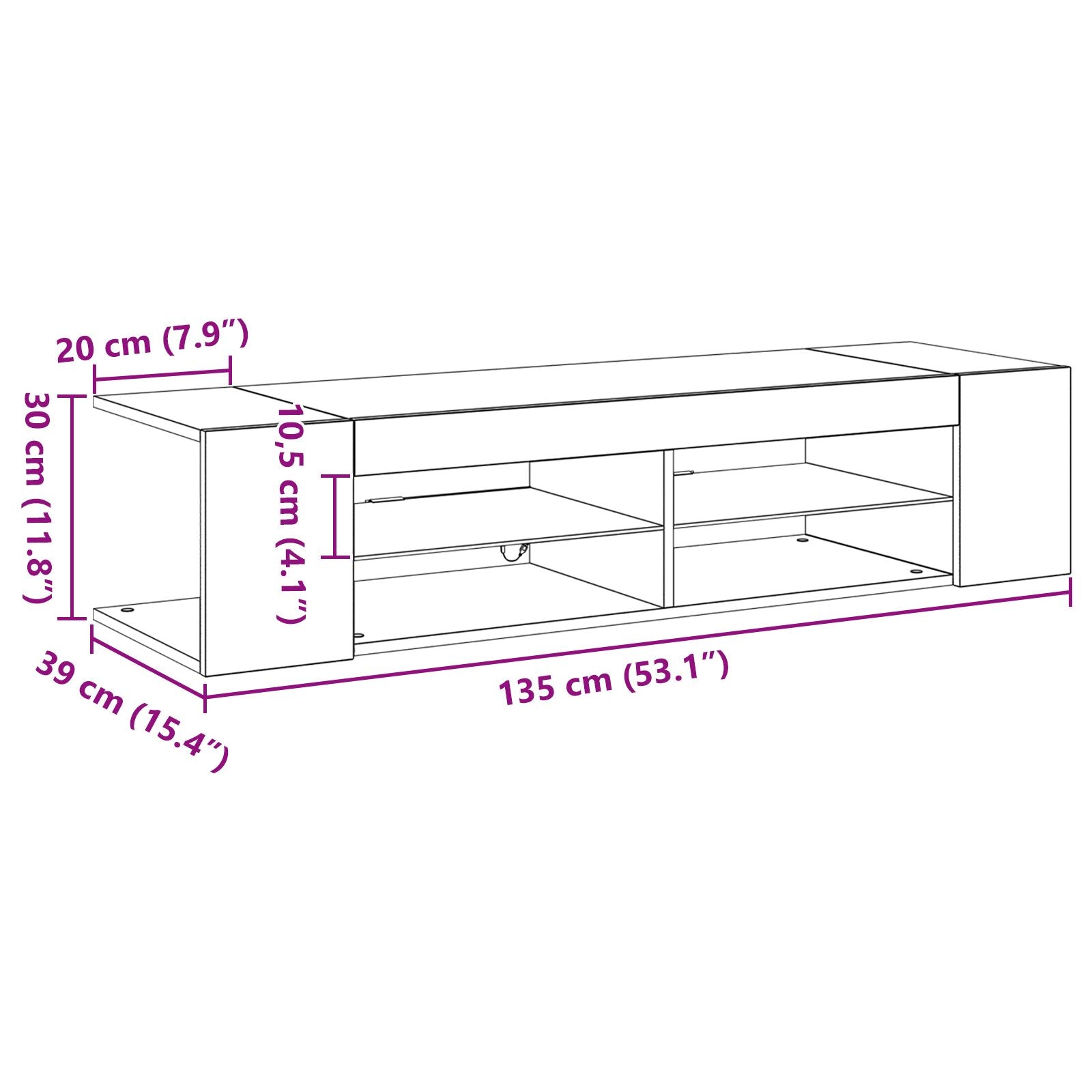 Tv-Kast Met Led-Verlichting - Zwart Eiken - 135X39X30Cm - Bewerkt Hout