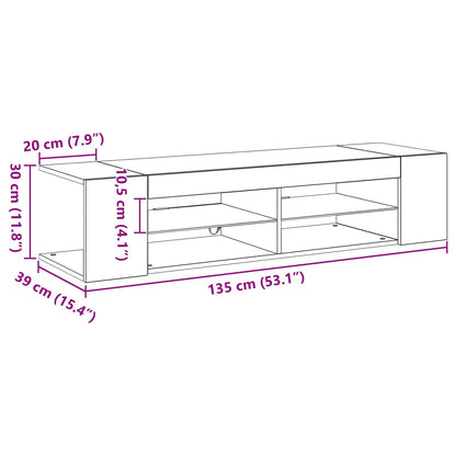 Tv-Kast Met Led-Verlichting - Zwart Eiken - 135X39X30Cm - Bewerkt Hout