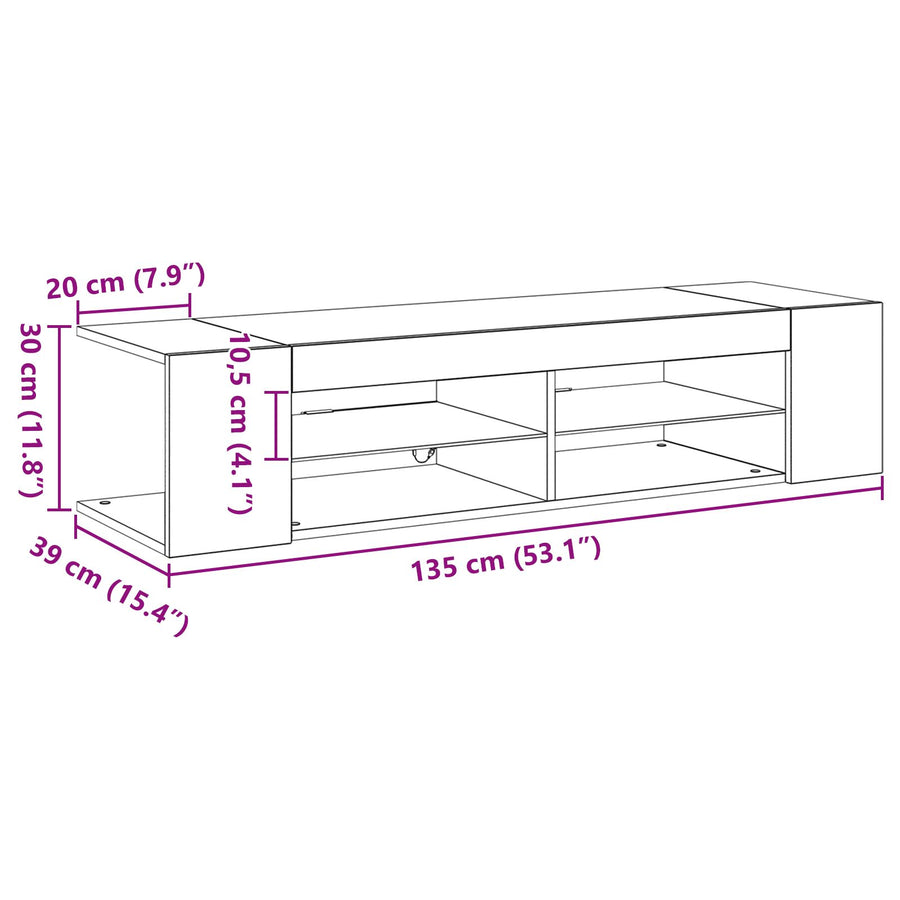 Tv-Kast Met Led-Verlichting - Zwart Eiken - 135X39X30Cm - Bewerkt Hout