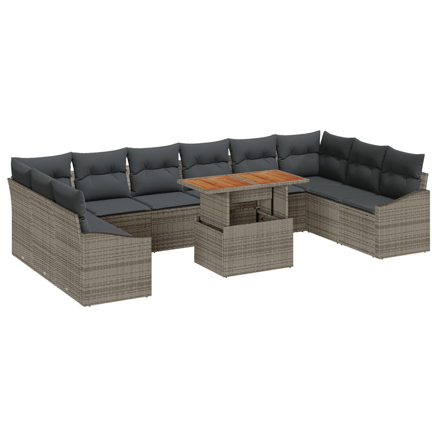 11-Delige Tuinbankset Met Kussens Grijs Poly Rattan
