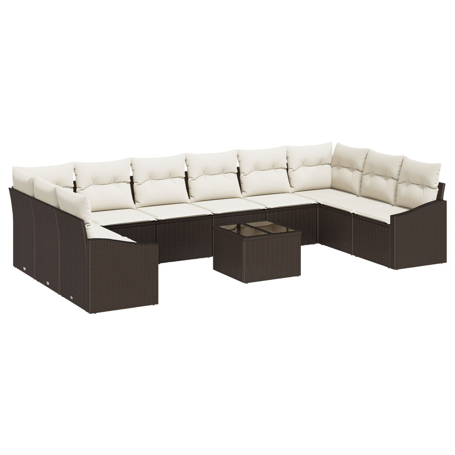 10-Delige Tuin Sofa Set Met Kussens Grijs Poly Rattan Bruin en crème met tafel