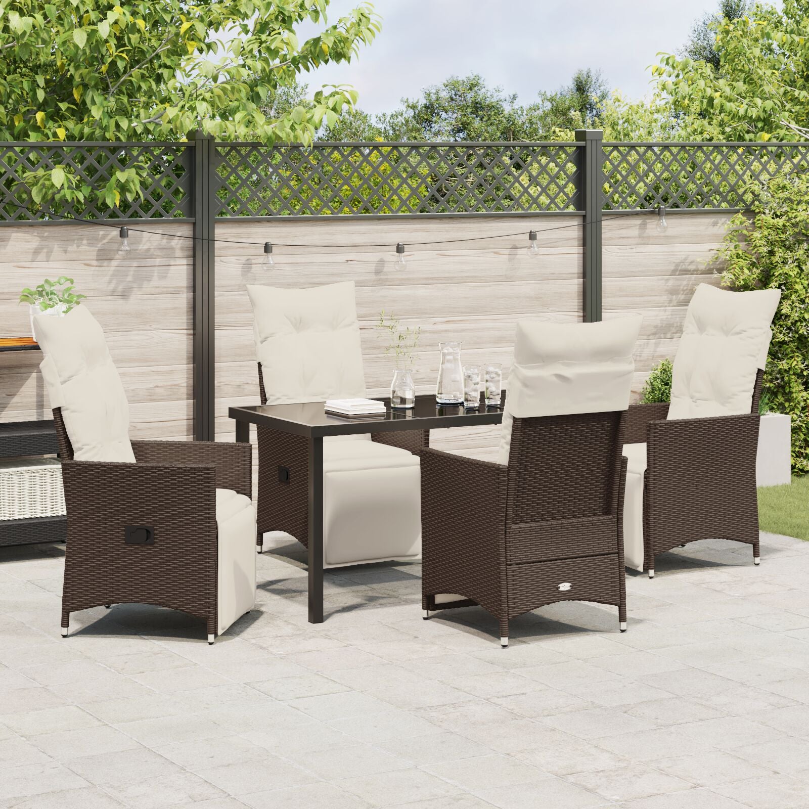 5-Delige Tuin Eetset Met Kussens Bruin Poly Rattan