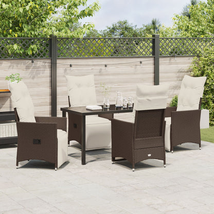 5-Delige Tuin Eetset Met Kussens Bruin Poly Rattan