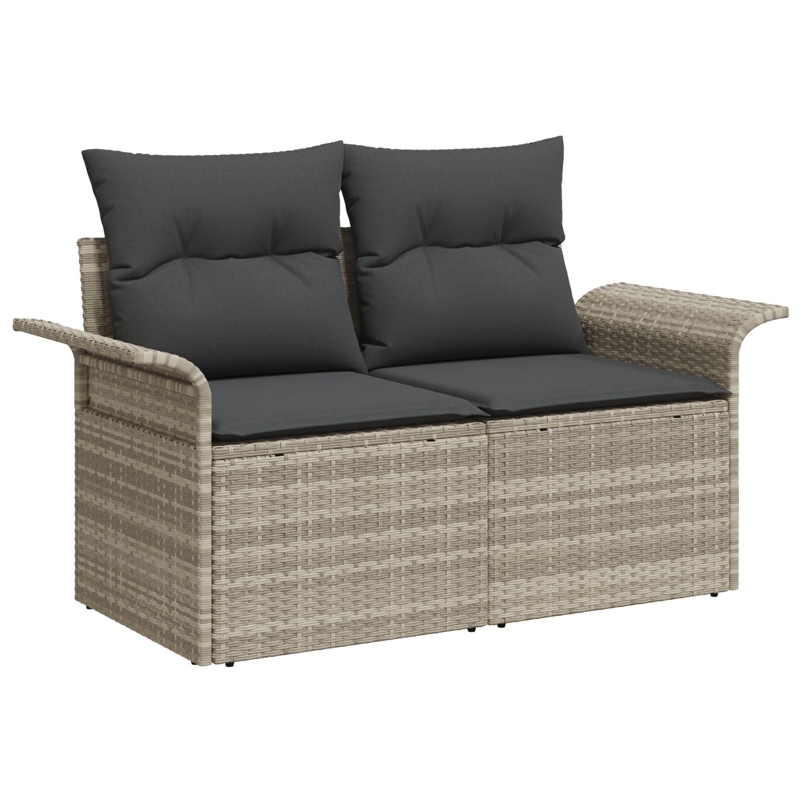 3-Delige Tuin Sofa Set Met Kussens Lichtgrijs Poly Rattan, 2-Zitter Tuin Sofa Met Opbergruimte & Kussens Lichtgrijs Poly Rattan Gegalvaniseerd Staal
