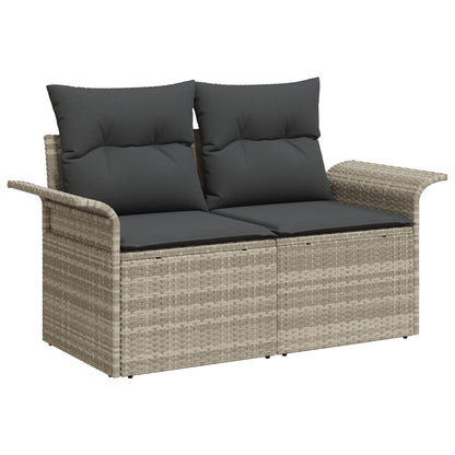 3-Delige Tuin Sofa Set Met Kussens Lichtgrijs Poly Rattan, 2-Zitter Tuin Sofa Met Opbergruimte & Kussens Lichtgrijs Poly Rattan Gegalvaniseerd Staal