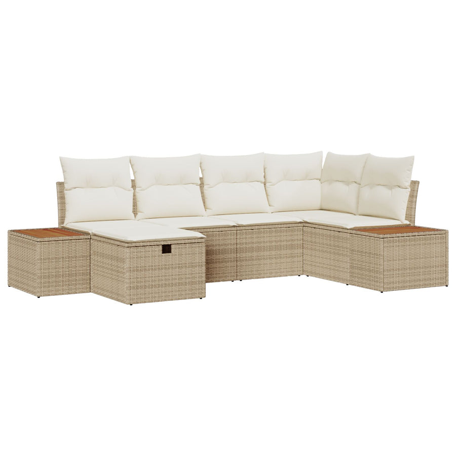 6-Delige Tuin Sofa Set Met Kussens Beige Poly Rattan