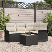Garden Sofa Set with cushions 5 pcs Black poly rattan