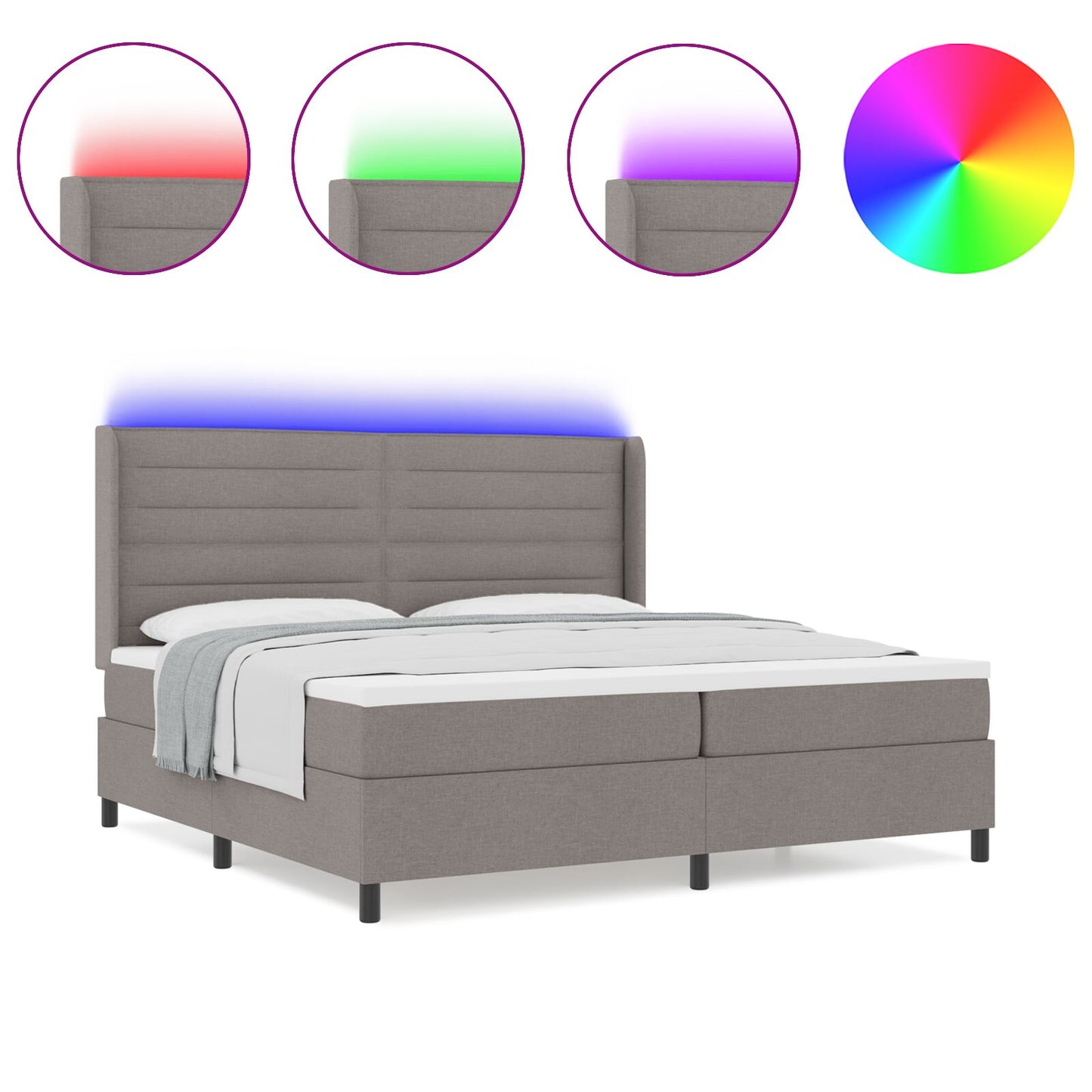 Boxspring Bed Met Matras & Led Taupe 200X200 Cm Stof Blauw