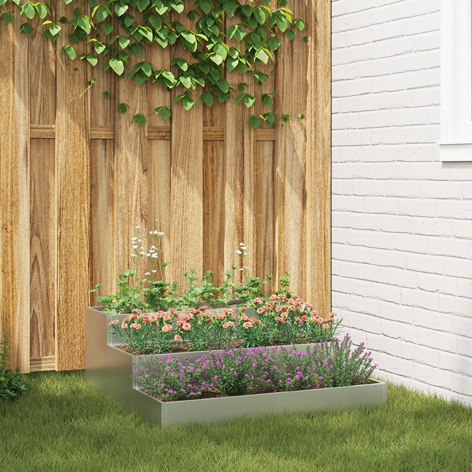Tuint Planter 3-Laags 90 x 90 x 35 cm Gegalvaniseerd staal