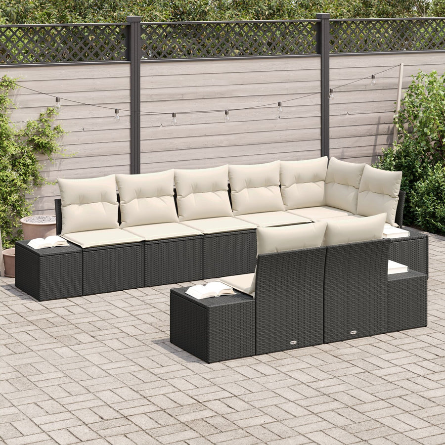 8-Delige Tuin Sofa Set Met Kussens Poly Rattan Zwart en wit zonder tafel