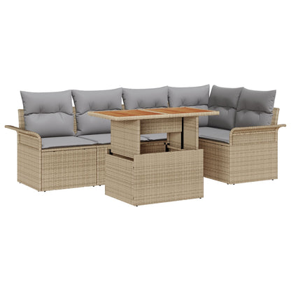 6-Delige Tuin Eetset Met Kussens Beige Poly Rattan Acacia