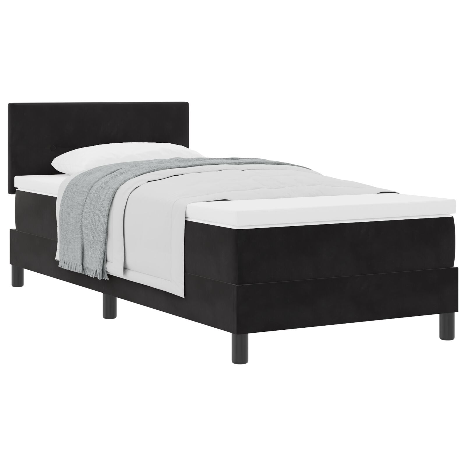 Boxspringbed Met Matras Zwart Enkel Fluweel Blauw