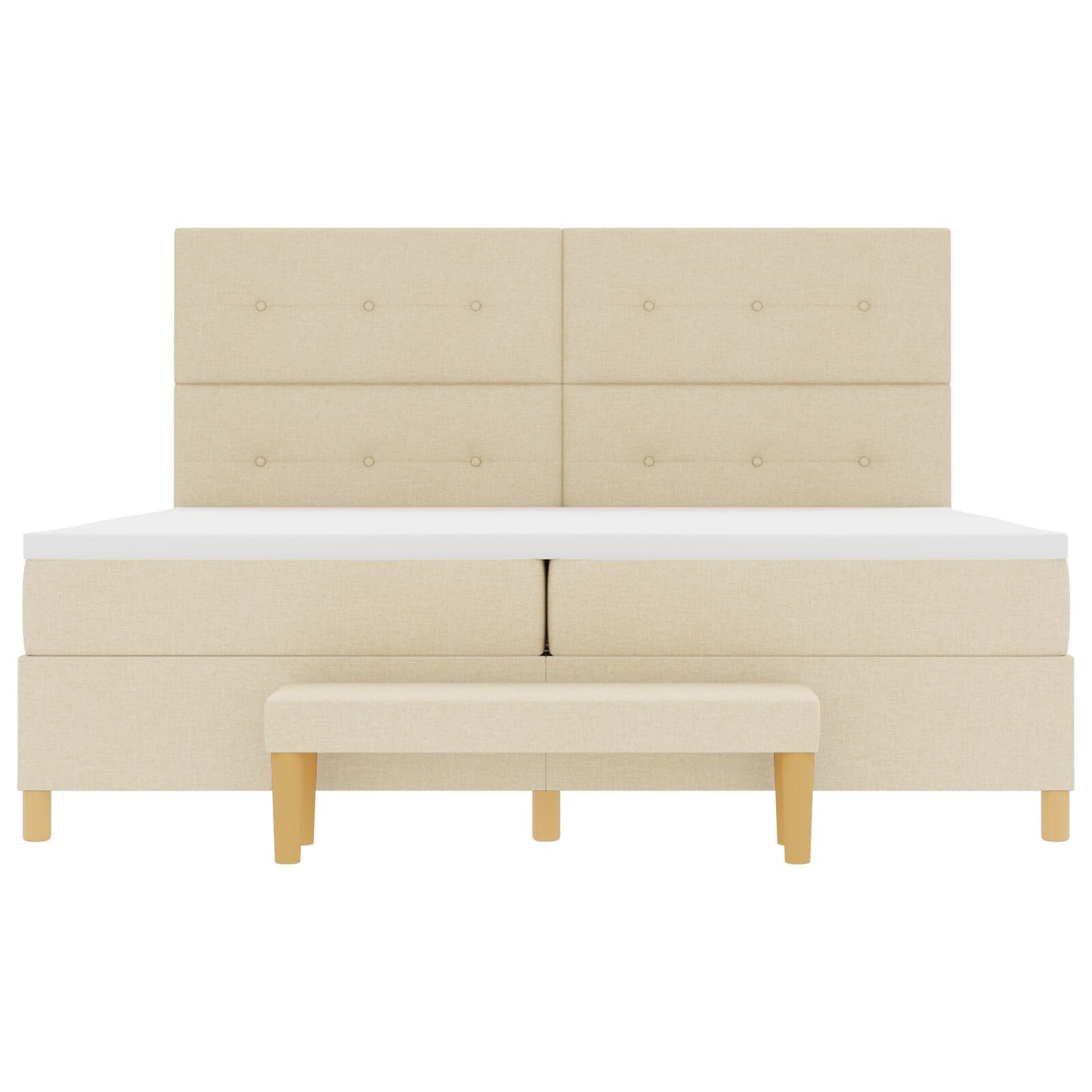 Boxspringbed Met Matras & Bank Stof Crème 200 x 200 cm Knop tufted