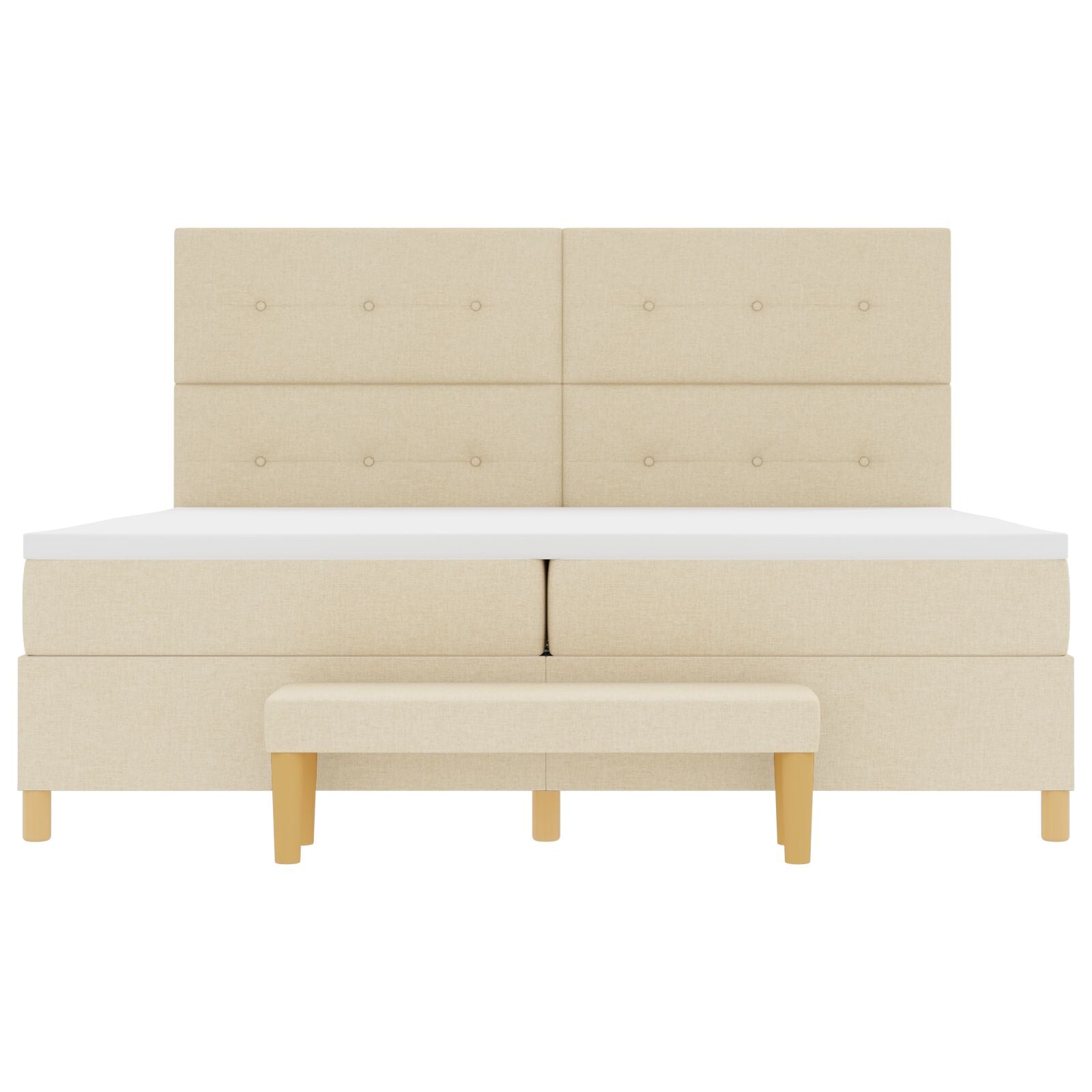 Boxspringbed Met Matras & Bank Stof Crème 200 x 200 cm Knop tufted
