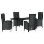 Garden dining set with cushion 5 pcs Black poly rattan