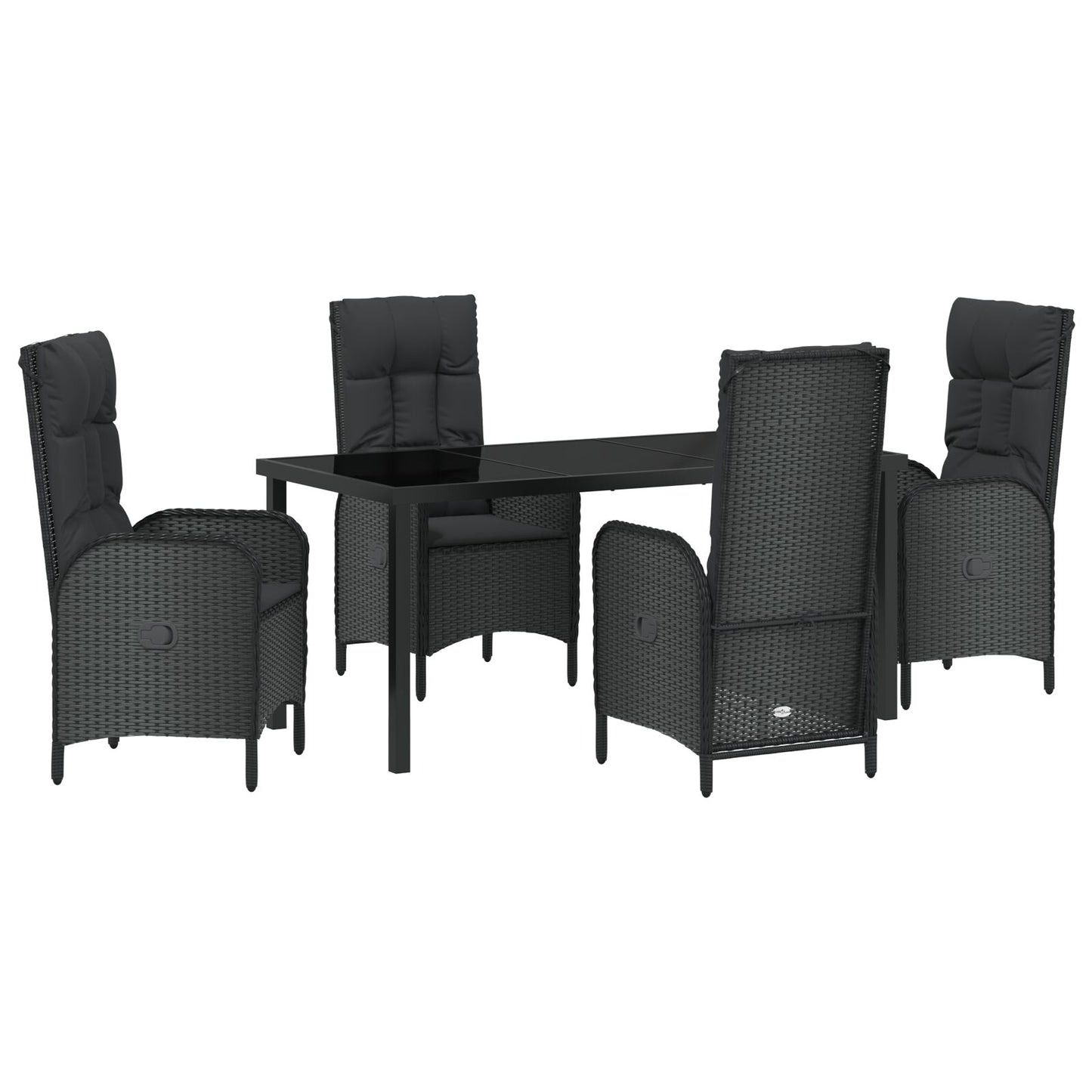 5-Delige Tuin Eetset Zwart Poly Rattan