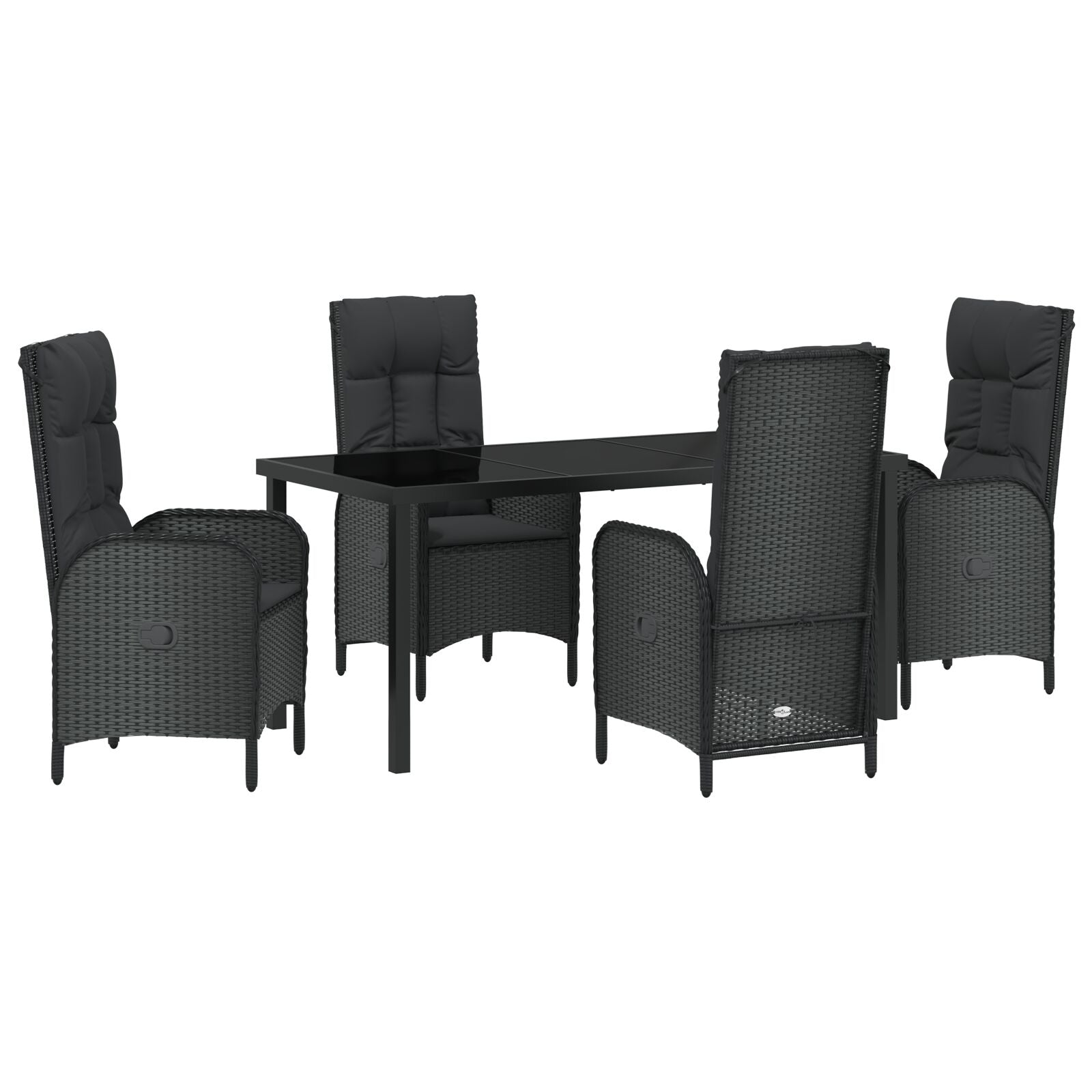 5-Delige Tuin Eetset Zwart Poly Rattan