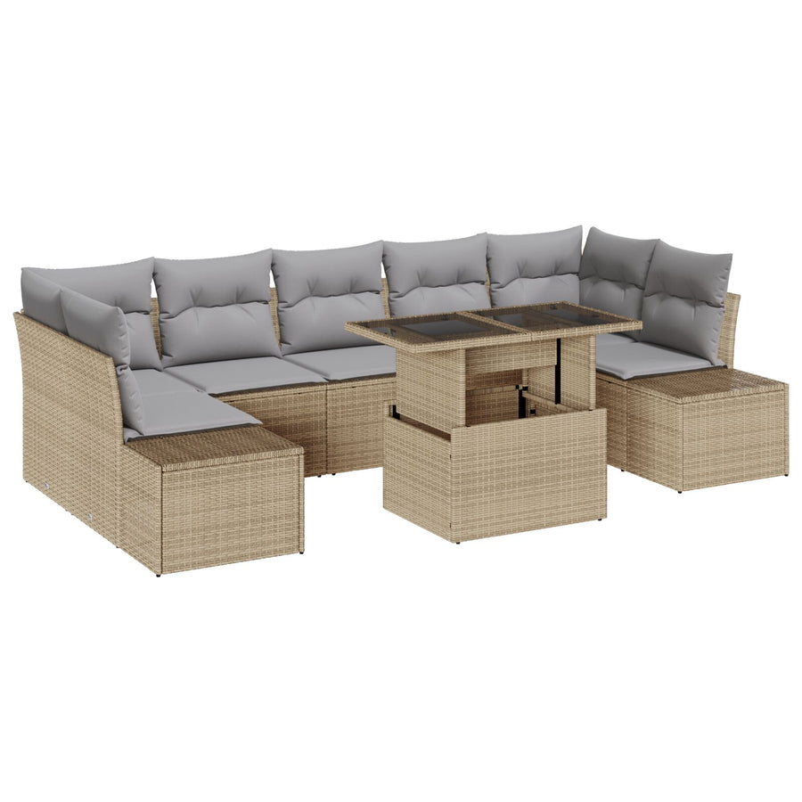 Tuinbankset Set Van 8 Beige Polyethyleen Rattan Tuinbankset