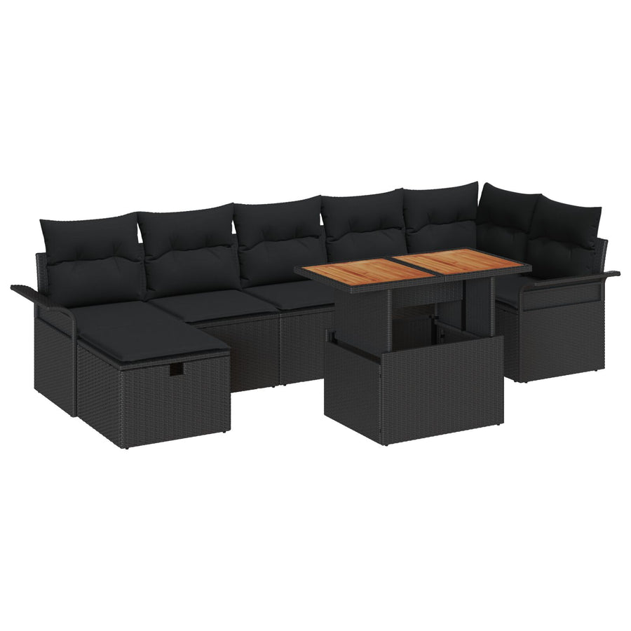 8-Delige Tuin Sofa Set Met Kussens Zwart Poly Rattan
